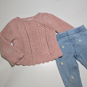 Pink Knit Sweater and Blue Jeans Set